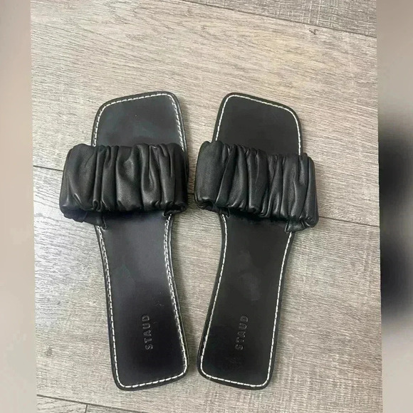 Staud NINA RUCHED SANDAL BLACK Size 9 $250 - Picture 7 of 7
